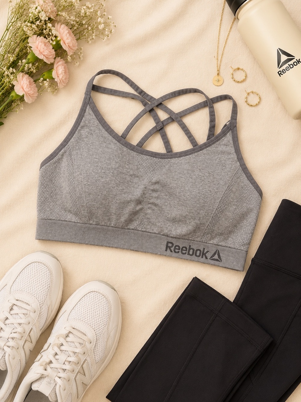 Reebok Gray Strappy Sports Bra | Medium Support | Size S